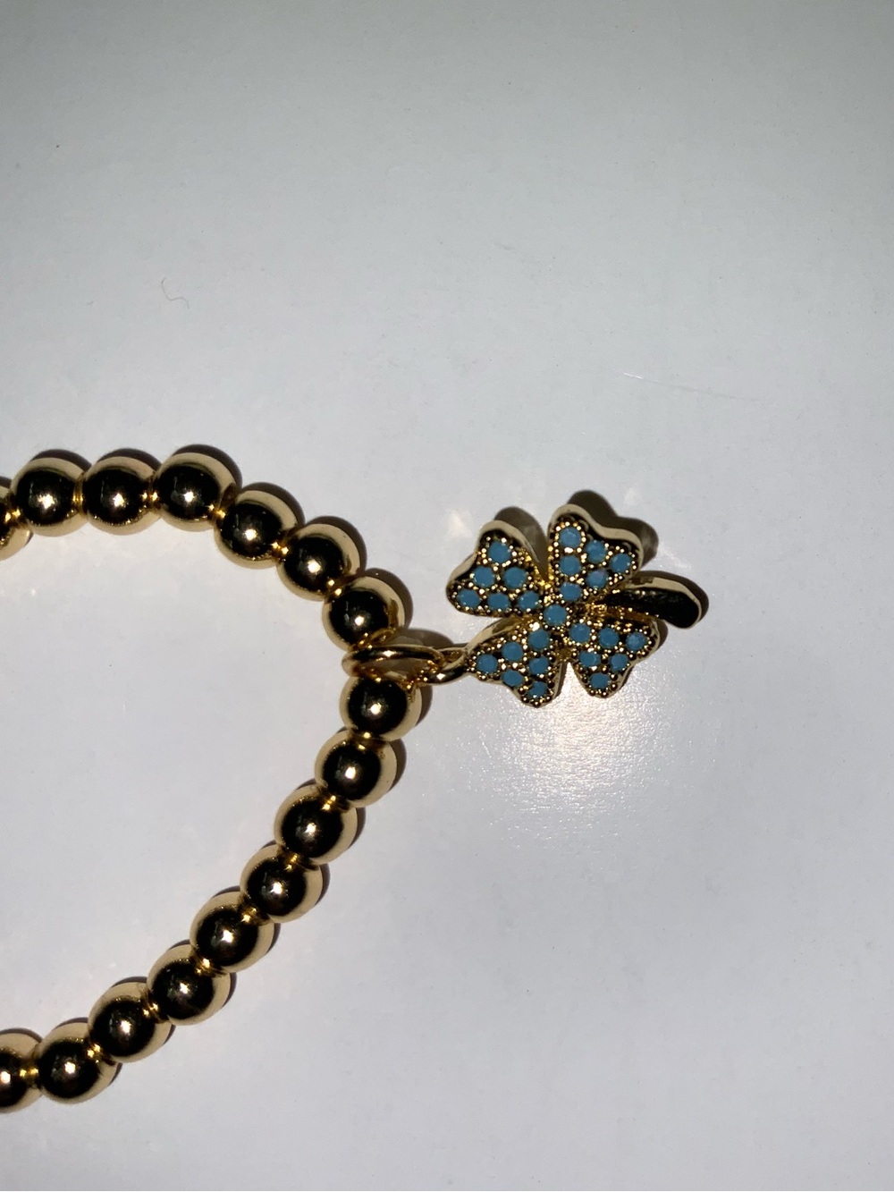 Turkish Gold Colored Bracelet with Blue Stoned Clover